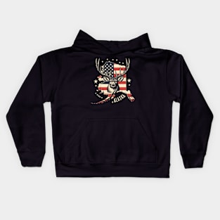 Deer Hunting American Flag Hunter Alaska Vintage 4th Of July Kids Hoodie